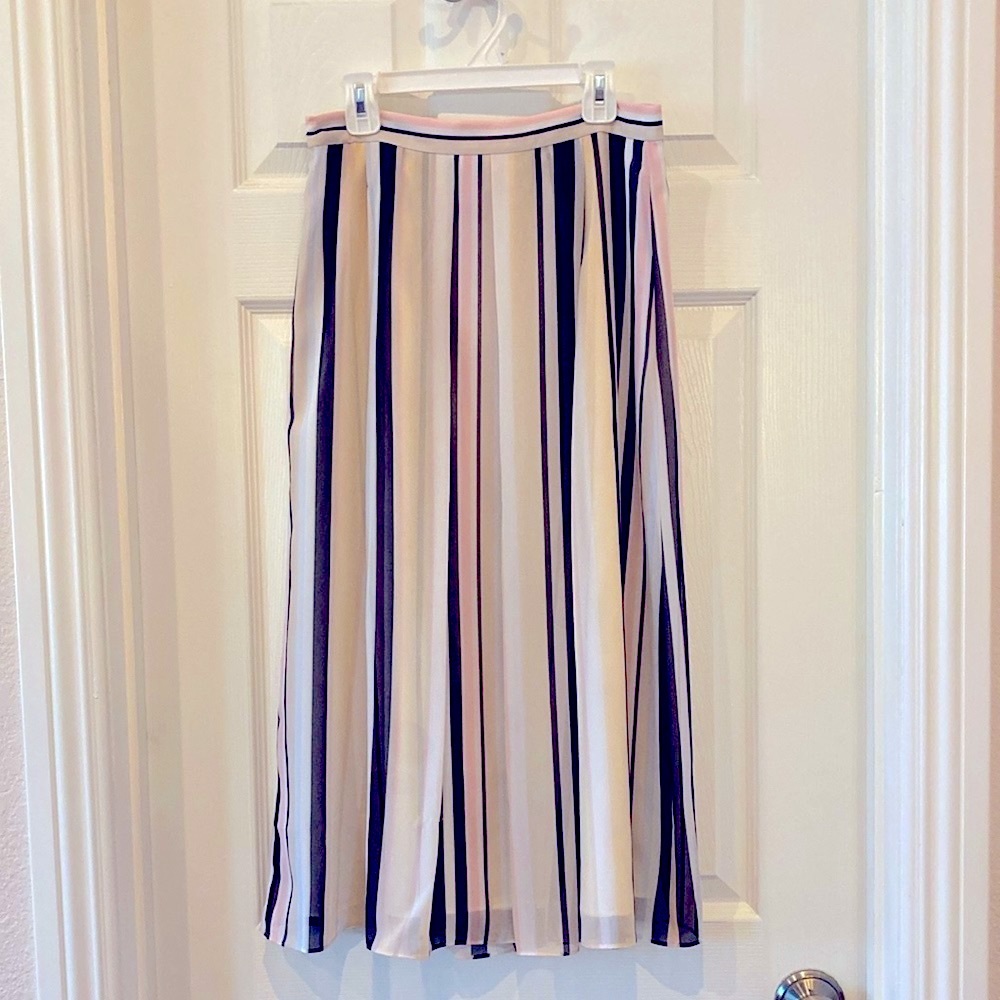 Anne Klein Soft Pleated Striped Skirt - Picture 2 of 9